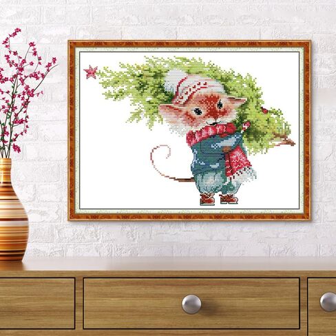 مجموعات غرزة CrossDecor مختومة ، مجموعة كاملة من مجموعات الإبرة عبر المبتدئين للمبتدئين ، فنون مجموعة التطريز والحرف اليدوية للهدايا ديكور الجدران المنزلية-شجرة عيد الميلاد المنزل 33 × 25 سم in Kuwait