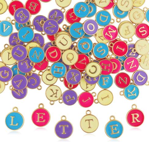 Demearly White Enamel Alphabet Charms with 26 Jump Rings – A-Z Double-Sided Metal Flat Round Letter Charms for Jewelry Making, Bracelets, Keychains, DIY Gifts, Crafts, Pendants (26 Letters) in Kuwait