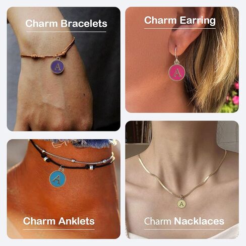 Demearly White Enamel Alphabet Charms with 26 Jump Rings – A-Z Double-Sided Metal Flat Round Letter Charms for Jewelry Making, Bracelets, Keychains, DIY Gifts, Crafts, Pendants (26 Letters) in Kuwait