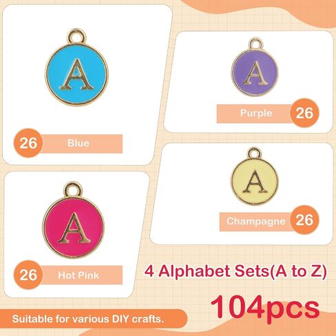 Demearly White Enamel Alphabet Charms with 26 Jump Rings – A-Z Double-Sided Metal Flat Round Letter Charms for Jewelry Making, Bracelets, Keychains, DIY Gifts, Crafts, Pendants (26 Letters) in Kuwait