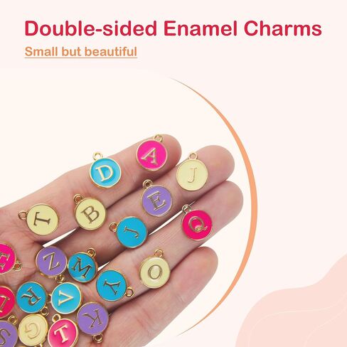 Demearly White Enamel Alphabet Charms with 26 Jump Rings – A-Z Double-Sided Metal Flat Round Letter Charms for Jewelry Making, Bracelets, Keychains, DIY Gifts, Crafts, Pendants (26 Letters) in Kuwait