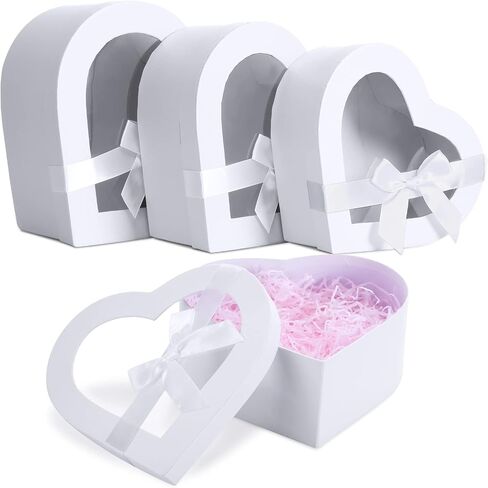 Set of 3 Heart Shaped Boxes for Flowers Valentine‘s Day Gift Boxes Packaging with Transparent Window Lids for Luxury Flower Arrangements Flower Box Gift Wrap Boxes for Wedding Birthday (White) in Saudi Arabia
