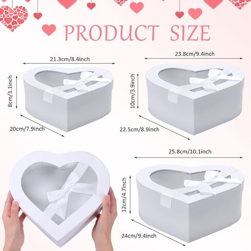 Set of 3 Heart Shaped Boxes for Flowers Valentine‘s Day Gift Boxes Packaging with Transparent Window Lids for Luxury Flower Arrangements Flower Box Gift Wrap Boxes for Wedding Birthday (White) in Saudi Arabia