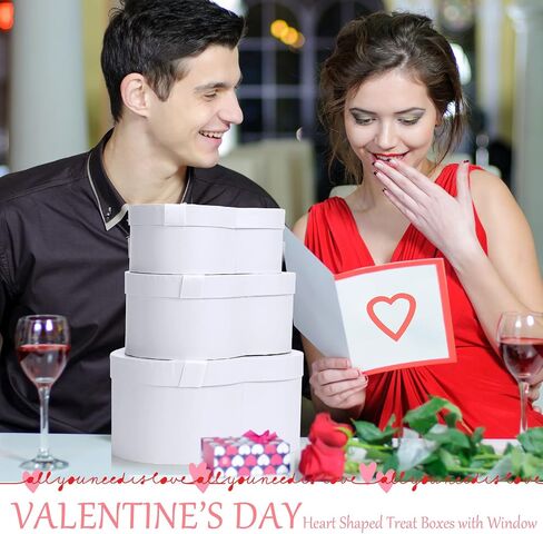 Set of 3 Heart Shaped Boxes for Flowers Valentine‘s Day Gift Boxes Packaging with Transparent Window Lids for Luxury Flower Arrangements Flower Box Gift Wrap Boxes for Wedding Birthday (White) in Saudi Arabia
