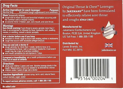 Jakemans Cherry Throat & Chest معينات السعال - السعال والتهاب الحلق وتخفيف الضيق الموسمي - شكل قطرة سائلة - 30 معينات (3 عبوات) in Kuwait