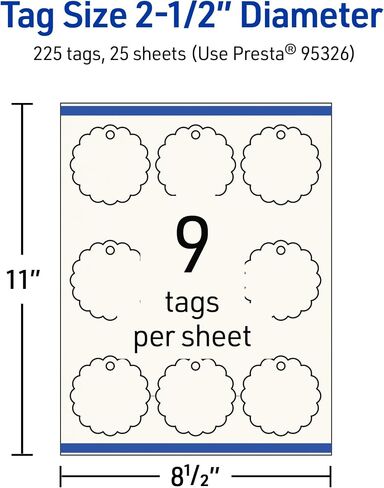 Avery Printable Round Scalloped Tags with Sure Feed Technology, 2-1/2" Diameter, Matte Ivory Cardstock, Print-to-the-Edge, Laser/Inkjet, 90 Total, Great for Custom Gift Tags and Branding Tags in Kuwait