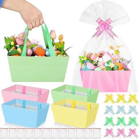 12 PCS سلة عيد الأم سلة فارغة 9.8 × 6.5 '' حمراء وردية سلة هدايا فارغة لملء الجزء الأكبر مع مقابض الأكياس البلاستيكية سحب أقواس لقضاء عطلة عيد ميلاد عيد ميلاد الالتفاف in Kuwait