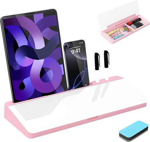 Kvy Desk Whiteboard مع التخزين ، زجاج سطح المكتب الجاف محو المنظمين اللوحات البيضاء اللوازم مع الملحقات للمكتب ، المنزل ، أساسيات المدرسة (أبيض) in Kuwait