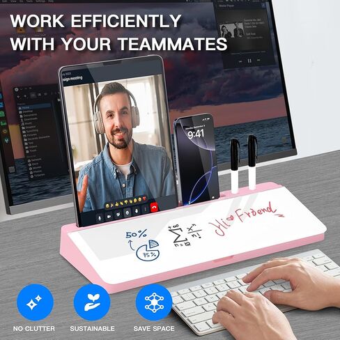 Kvy Desk Whiteboard مع التخزين ، زجاج سطح المكتب الجاف محو المنظمين اللوحات البيضاء اللوازم مع الملحقات للمكتب ، المنزل ، أساسيات المدرسة (أبيض) in Kuwait