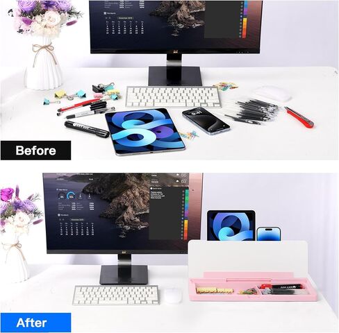 Kvy Desk Whiteboard مع التخزين ، زجاج سطح المكتب الجاف محو المنظمين اللوحات البيضاء اللوازم مع الملحقات للمكتب ، المنزل ، أساسيات المدرسة (أبيض) in Kuwait