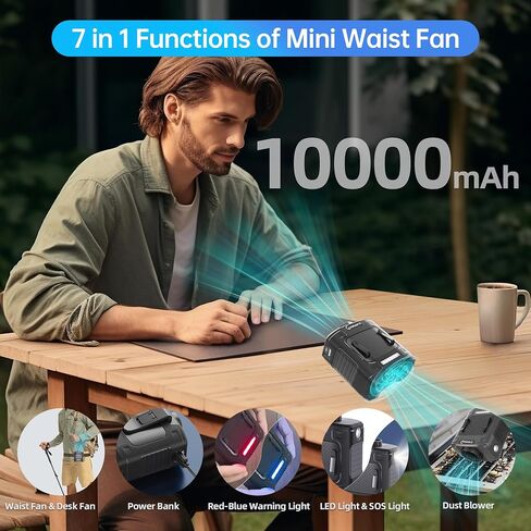 CHARMP Mini Waist Fan, Portable Personal Clip Fan with 10000mah Rechargeable Hands-Free Belt Fan with 26H Working Time 3 Speeds 15500RPM Strong Airflow For Jobsite, Farm, Fishing, Gardening, Camping in Saudi Arabia
