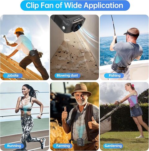 CHARMP Mini Waist Fan, Portable Personal Clip Fan with 10000mah Rechargeable Hands-Free Belt Fan with 26H Working Time 3 Speeds 15500RPM Strong Airflow For Jobsite, Farm, Fishing, Gardening, Camping in Saudi Arabia