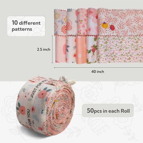 50pcs Jelly Roll Fabric for Quilting, 2.5 inch Wide Jelly Roll Merchandise Cotton Assorted Jellyroll Floral Fabric for Sewing Quilting Crafting (Green) in Saudi Arabia