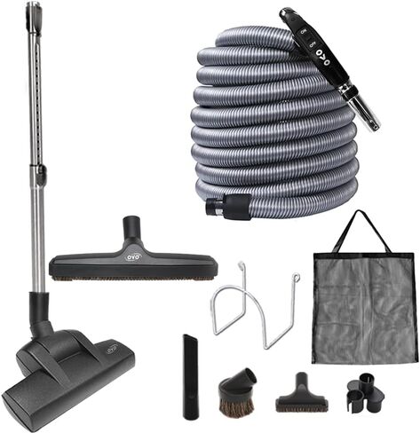 مجموعة OVO Central Vacuum Deluxe Plus، خرطوم تشغيل/إيقاف منخفض الجهد بطول 40 قدمًا، مضرب سجاد يعمل بالهواء، فرشاة أرضية ممتازة مقاس 12 بوصة، أدوات تنظيف وملحقات تخزين سهلة in Saudi Arabia