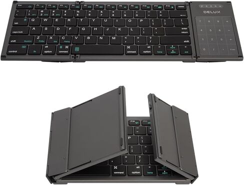 DeLUX Foldable Keyboard with Touchpad and Numeric Keypad, 2.4G Wireless and Bluetooth, Rechargeable Portable Travel Folding Keyboard with PU Leather, for iOS Android Windows Tablet (KF18) in Saudi Arabia