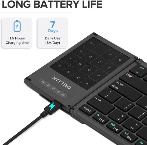 DeLUX Foldable Keyboard with Touchpad and Numeric Keypad, 2.4G Wireless and Bluetooth, Rechargeable Portable Travel Folding Keyboard with PU Leather, for iOS Android Windows Tablet (KF18) in Saudi Arabia