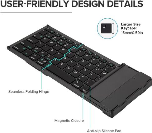 DeLUX Foldable Keyboard with Touchpad and Numeric Keypad, 2.4G Wireless and Bluetooth, Rechargeable Portable Travel Folding Keyboard with PU Leather, for iOS Android Windows Tablet (KF18) in Saudi Arabia