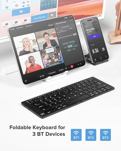 DeLUX Foldable Keyboard with Touchpad and Numeric Keypad, 2.4G Wireless and Bluetooth, Rechargeable Portable Travel Folding Keyboard with PU Leather, for iOS Android Windows Tablet (KF18) in Kuwait