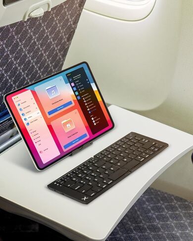 DeLUX Foldable Keyboard with Touchpad and Numeric Keypad, 2.4G Wireless and Bluetooth, Rechargeable Portable Travel Folding Keyboard with PU Leather, for iOS Android Windows Tablet (KF18) in Kuwait