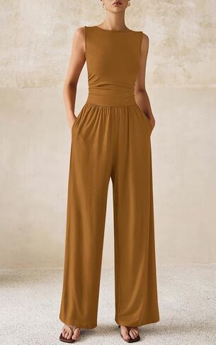 PRETTYGARDEN One Piece Jumpsuits for Women Dressy Casual Sleeveless Crewneck Wide Leg Rompers Jumpers Vacation Summer Outfits in Kuwait