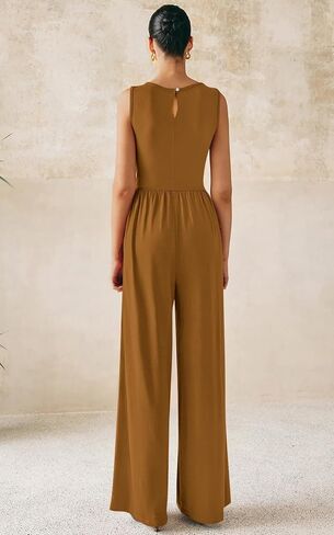PRETTYGARDEN One Piece Jumpsuits for Women Dressy Casual Sleeveless Crewneck Wide Leg Rompers Jumpers Vacation Summer Outfits in Kuwait