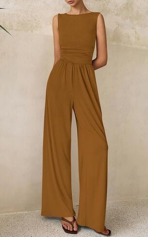 PRETTYGARDEN One Piece Jumpsuits for Women Dressy Casual Sleeveless Crewneck Wide Leg Rompers Jumpers Vacation Summer Outfits in Kuwait