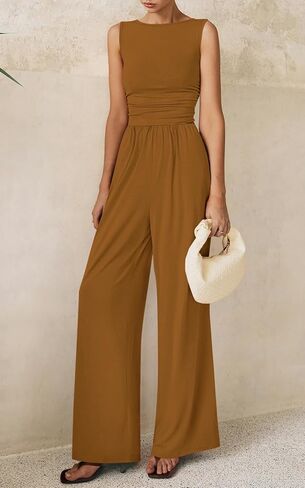 PRETTYGARDEN One Piece Jumpsuits for Women Dressy Casual Sleeveless Crewneck Wide Leg Rompers Jumpers Vacation Summer Outfits in Kuwait