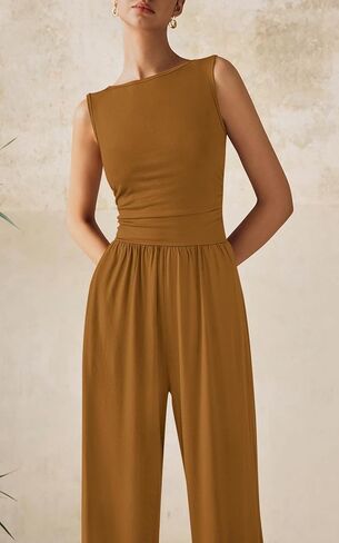 PRETTYGARDEN One Piece Jumpsuits for Women Dressy Casual Sleeveless Crewneck Wide Leg Rompers Jumpers Vacation Summer Outfits in Kuwait