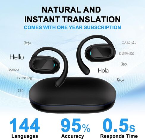 Translation Earbuds Real Time,Ai Language Translation Headphones,Open-Ear Translating Ear Buds,144 Languages Online Translation, Translation Device for Travel Business Learning (Black) in Saudi Arabia