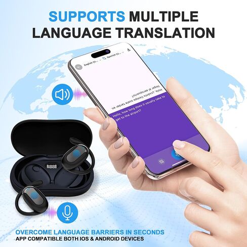 Translation Earbuds Real Time,Ai Language Translation Headphones,Open-Ear Translating Ear Buds,144 Languages Online Translation, Translation Device for Travel Business Learning (Black) in Saudi Arabia