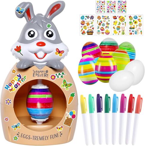 Easter Egg Decorator Kit Bunny Includes Easter Egg Decorating Spinner and 8 Colorful Markers,DIY Easter Gift Set (Grey 1) in Saudi Arabia