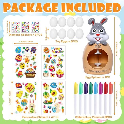 Easter Egg Decorator Kit Bunny Includes Easter Egg Decorating Spinner and 8 Colorful Markers,DIY Easter Gift Set (Grey 1) in Saudi Arabia