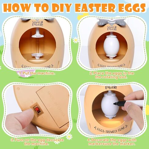 Easter Egg Decorator Kit Bunny Includes Easter Egg Decorating Spinner and 8 Colorful Markers,DIY Easter Gift Set (Grey 1) in Saudi Arabia