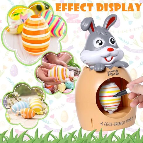 Easter Egg Decorator Kit Bunny Includes Easter Egg Decorating Spinner and 8 Colorful Markers,DIY Easter Gift Set (Grey 1) in Saudi Arabia
