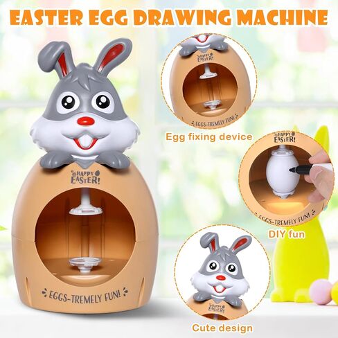 Easter Egg Decorator Kit Bunny Includes Easter Egg Decorating Spinner and 8 Colorful Markers,DIY Easter Gift Set (Grey 1) in Saudi Arabia