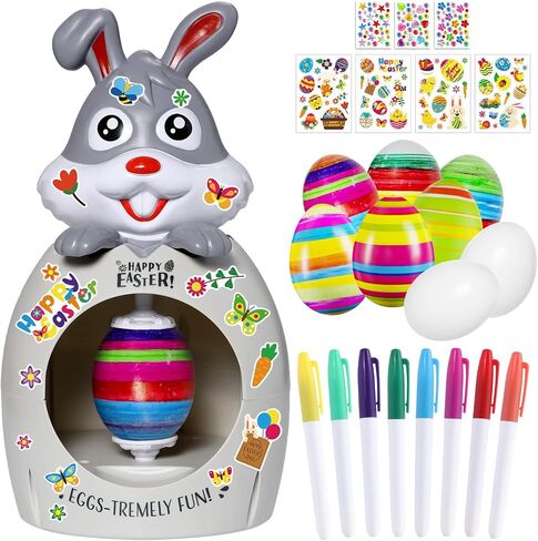 Easter Egg Decorator Kit Bunny Includes Easter Egg Decorating Spinner and 8 Colorful Markers,DIY Easter Gift Set (Grey 1) in Saudi Arabia