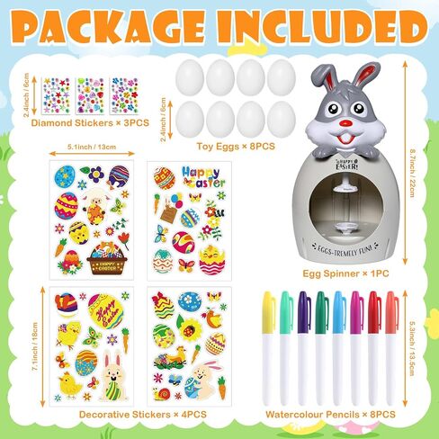 Easter Egg Decorator Kit Bunny Includes Easter Egg Decorating Spinner and 8 Colorful Markers,DIY Easter Gift Set (Grey 1) in Saudi Arabia