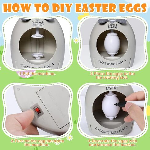 Easter Egg Decorator Kit Bunny Includes Easter Egg Decorating Spinner and 8 Colorful Markers,DIY Easter Gift Set (Grey 1) in Saudi Arabia