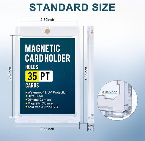 GEAoffice 25ct Magnetic Card Holder for Trading Cards, 35pt UV Protection Baseball Card Holder, Ultra Clear Hard Plastic Card Protector, Trading Card Case for MTG, Sports, Football, Standard Cards in Kuwait