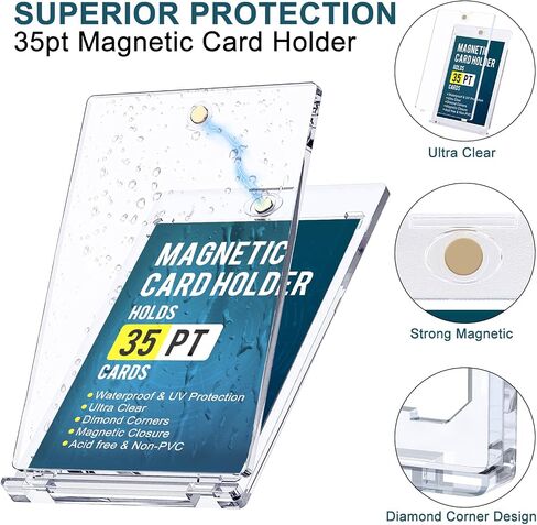 GEAoffice 25ct Magnetic Card Holder for Trading Cards, 35pt UV Protection Baseball Card Holder, Ultra Clear Hard Plastic Card Protector, Trading Card Case for MTG, Sports, Football, Standard Cards in Kuwait