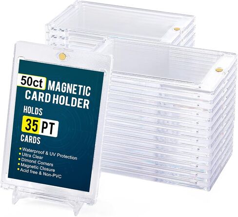 GEAoffice 25ct Magnetic Card Holder for Trading Cards, 35pt UV Protection Baseball Card Holder, Ultra Clear Hard Plastic Card Protector, Trading Card Case for MTG, Sports, Football, Standard Cards in Kuwait