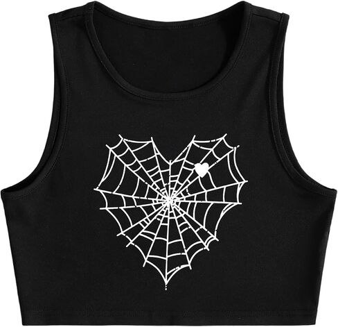 Verdusa Women's Goth Casual Round Neck Tank Tops Sleeveless Crop Top Vest in Saudi Arabia