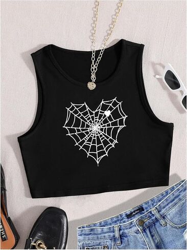 Verdusa Women's Goth Casual Round Neck Tank Tops Sleeveless Crop Top Vest in Saudi Arabia