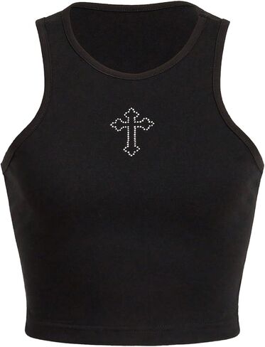 Verdusa Women's Goth Casual Round Neck Tank Tops Sleeveless Crop Top Vest in Saudi Arabia