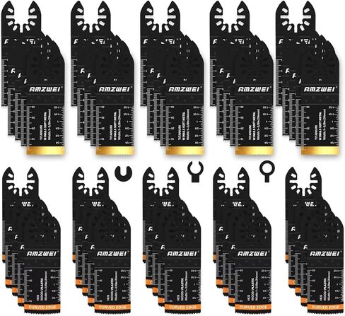 105Pcs Titanium & HCS Oscillating Tool Blades, Professional Oscillating Saw Blades for Wood Plastic Metal Cutting, Multi Tool Blades Compatible with Dewalt Bosch Milwaukee Ryobi in Kuwait