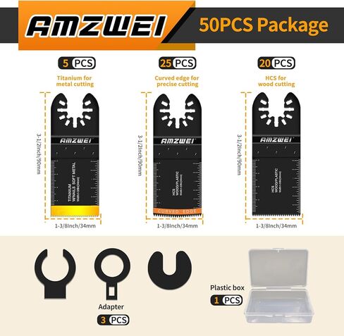 105Pcs Titanium & HCS Oscillating Tool Blades, Professional Oscillating Saw Blades for Wood Plastic Metal Cutting, Multi Tool Blades Compatible with Dewalt Bosch Milwaukee Ryobi in Kuwait