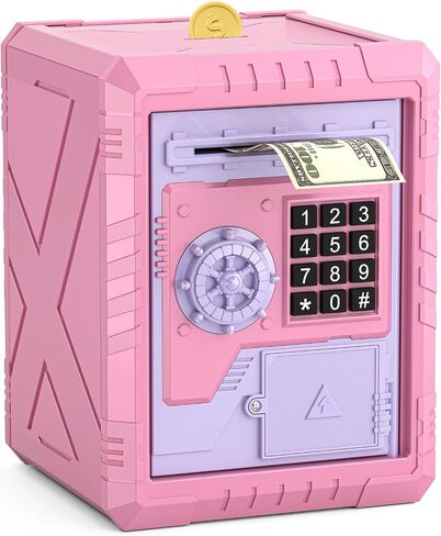 ATM BANK Electronic Bank مع وصول كلمة المرور والرمز القابل للتخصيص و Automatic Bill Roller & Music - مربع لتوفير الأموال ممتعة وآمنة للأطفال والبالغين (الوردي) in Kuwait