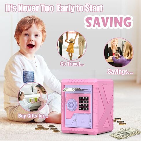 ATM BANK Electronic Bank مع وصول كلمة المرور والرمز القابل للتخصيص و Automatic Bill Roller & Music - مربع لتوفير الأموال ممتعة وآمنة للأطفال والبالغين (الوردي) in Kuwait