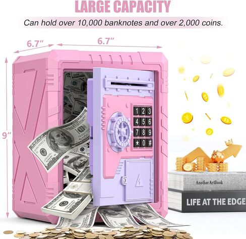 ATM BANK Electronic Bank مع وصول كلمة المرور والرمز القابل للتخصيص و Automatic Bill Roller & Music - مربع لتوفير الأموال ممتعة وآمنة للأطفال والبالغين (الوردي) in Kuwait