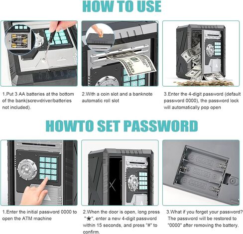 ATM BANK Electronic Bank مع وصول كلمة المرور والرمز القابل للتخصيص و Automatic Bill Roller & Music - مربع لتوفير الأموال ممتعة وآمنة للأطفال والبالغين (الوردي) in Kuwait